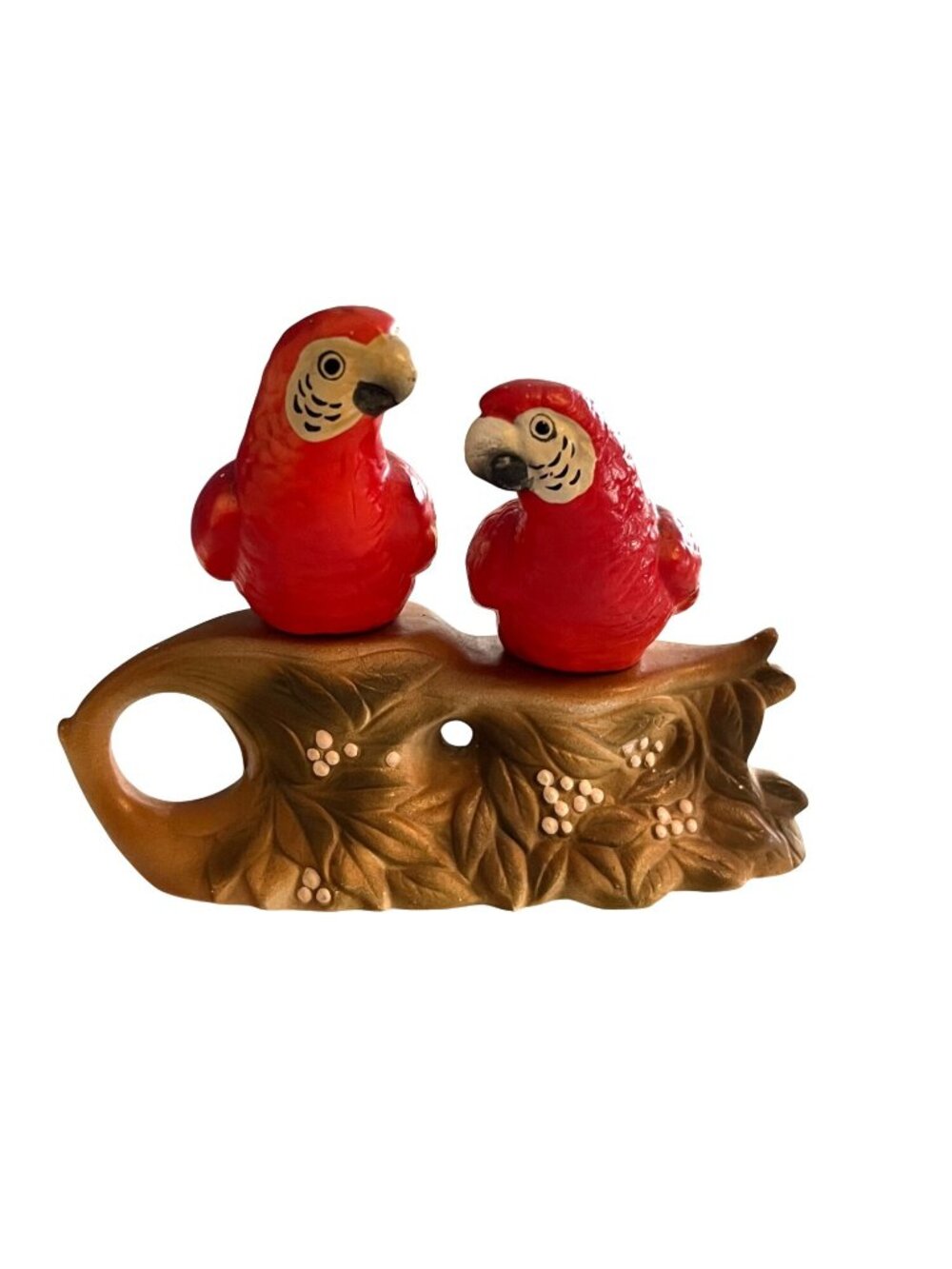 Vintage Parrot Salt & Pepper Shakers w Base Ceramic Birds Japan SEAX Style Mid C